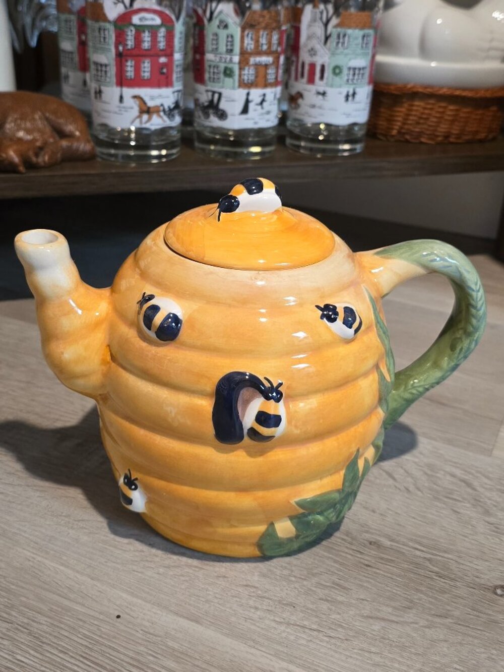 Vintage Ceramic Beehive Teapot with 3D Bees
